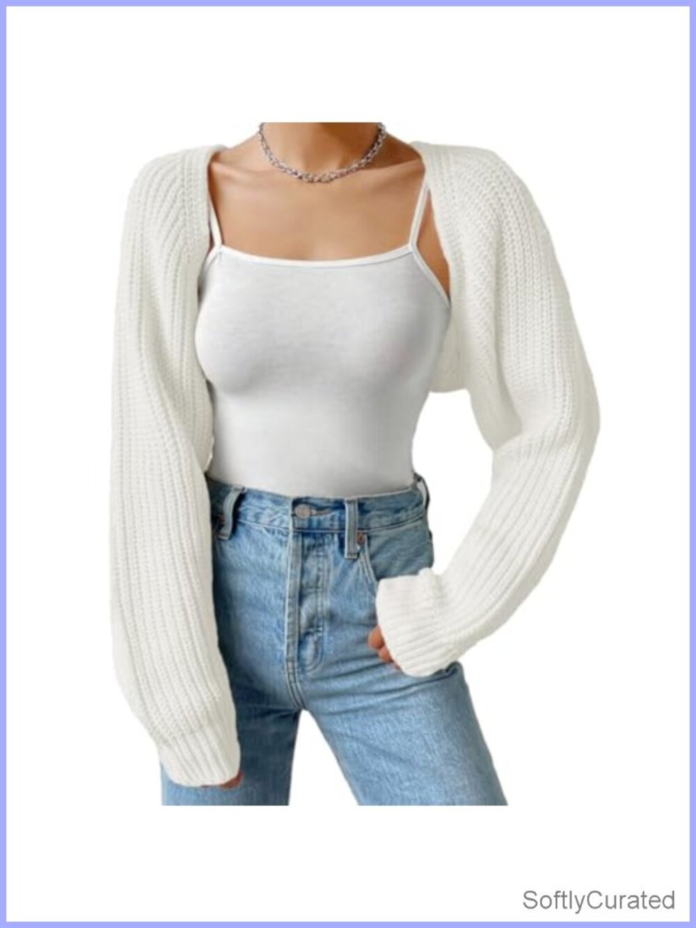 Ribbed Knit Crop Bolero Shrug Drop Shoulder Long Sleeve Open Front Cardigan